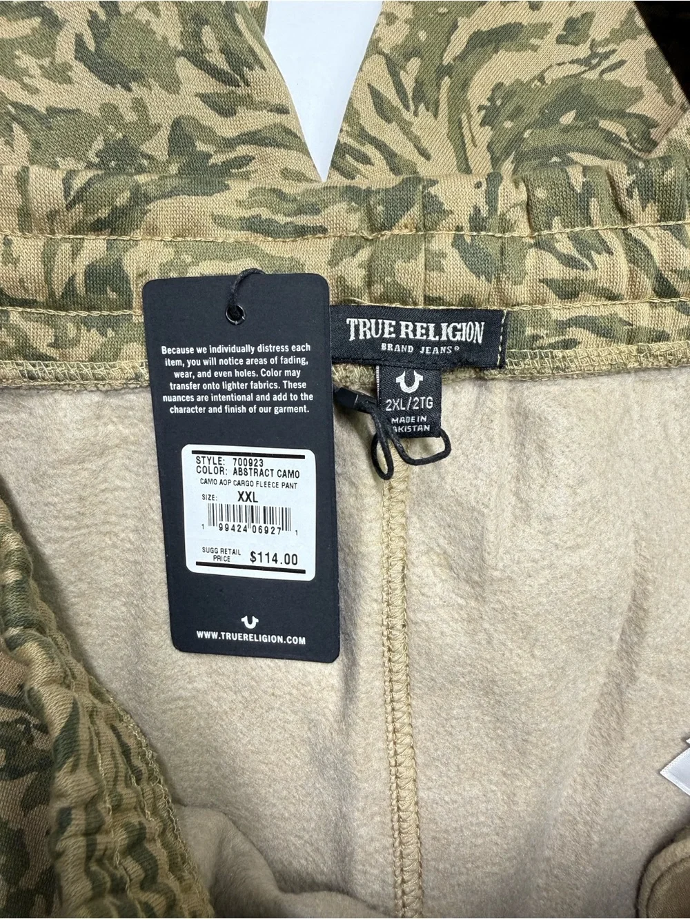 True Religion AOP Cargo Fleece Pants Men’s XXL Abstract Camo Retail $114 NWT